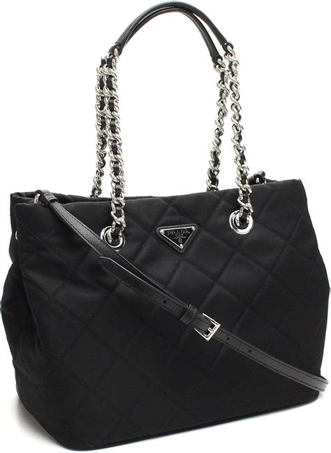 prada tote quilted chain strap tessuto black|Prada totes for women.